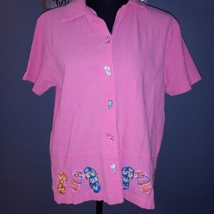 Fashion Classics Pink Flip Flop Embroidered Shirt